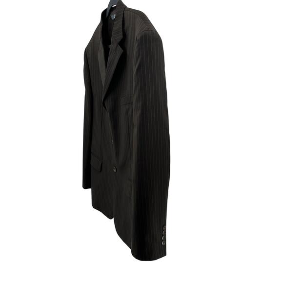 Pronto Uomo Wool Suit Blazer Mens 44S Brown Pinstriped Vented Back Shoulder Pads - Picture 2 of 11